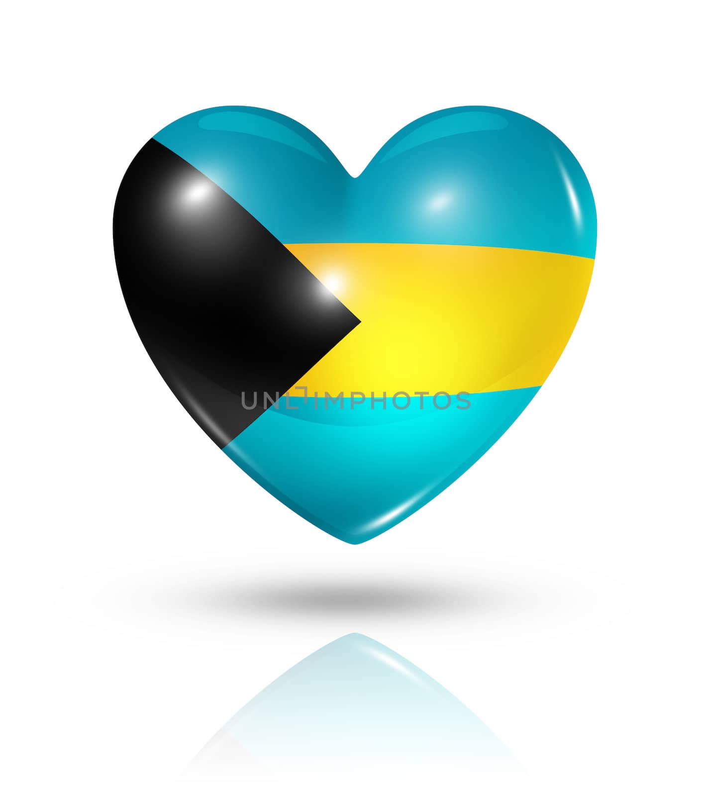 Love Bahamas symbol. 3D heart flag icon isolated on white with clipping path