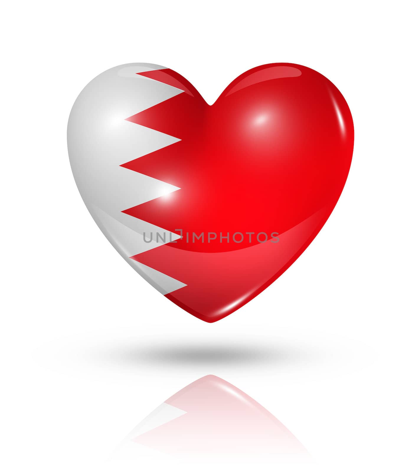 Love Bahrain symbol. 3D heart flag icon isolated on white with clipping path