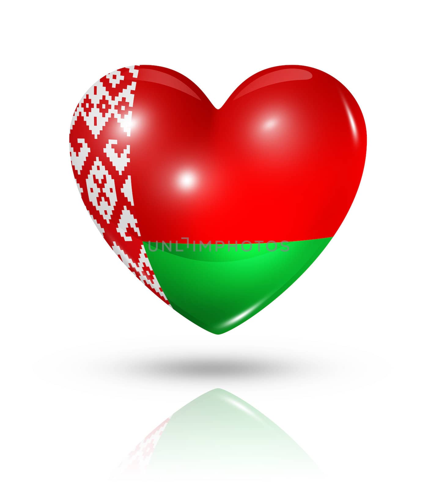 Love Belarus symbol. 3D heart flag icon isolated on white with clipping path