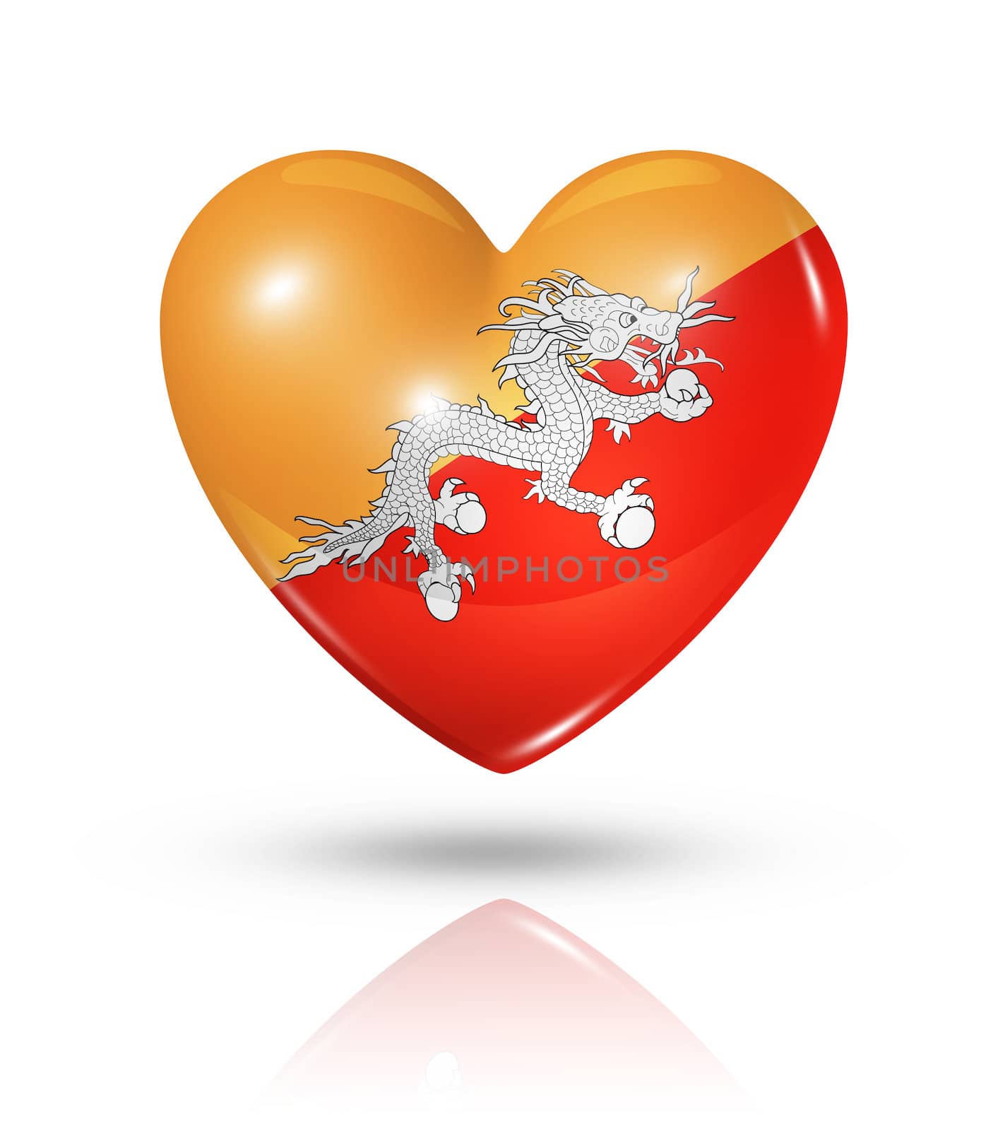Love Bhutan symbol. 3D heart flag icon isolated on white with clipping path