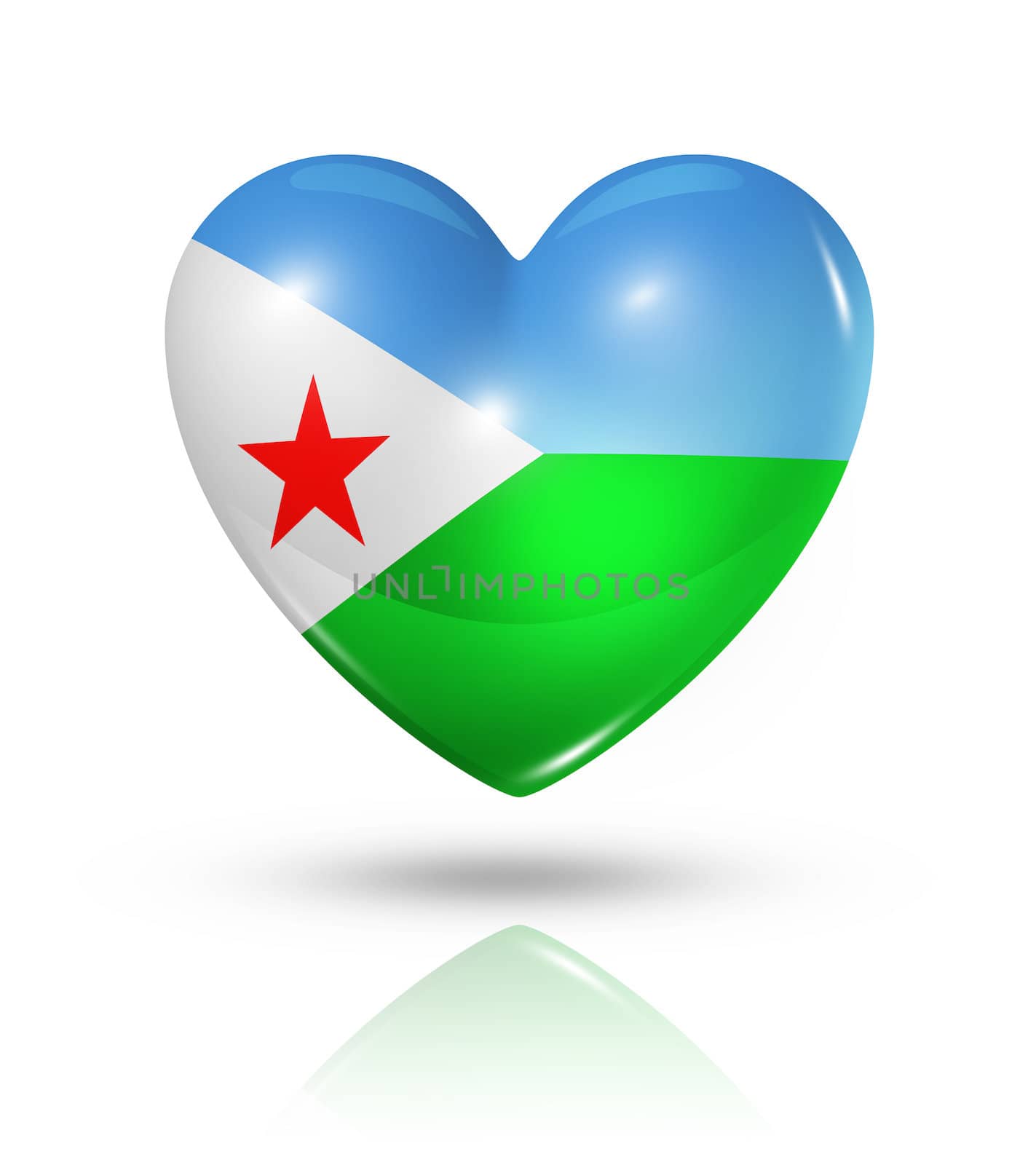 Love Djibouti symbol. 3D heart flag icon isolated on white with clipping path