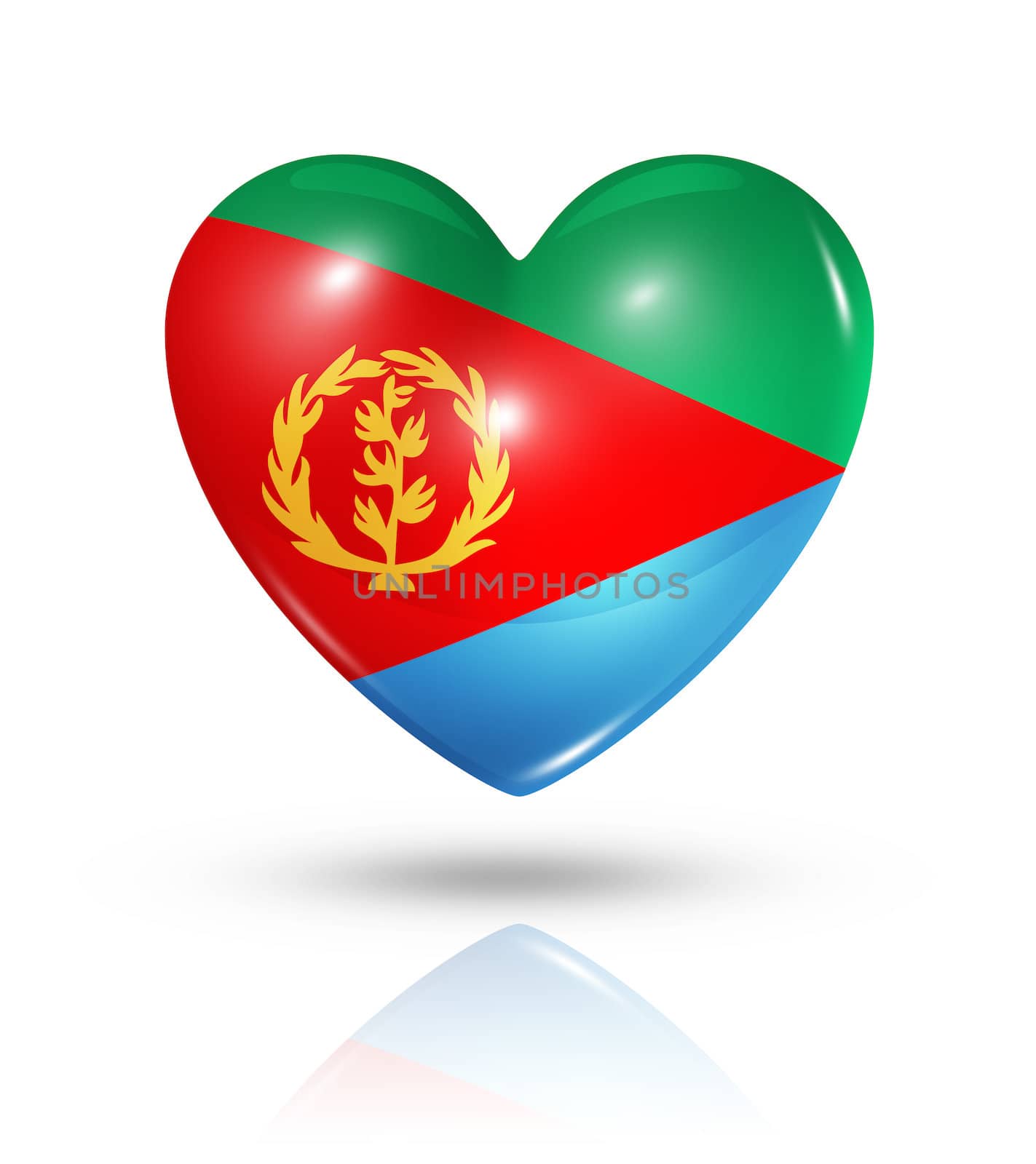 Love Eritrea symbol. 3D heart flag icon isolated on white with clipping path