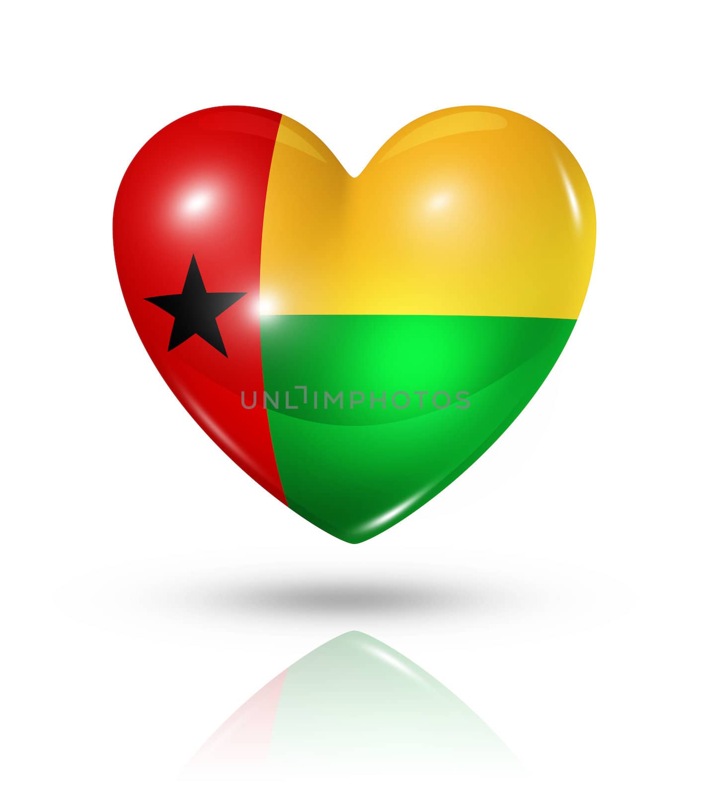 Love Guinea Bissau symbol. 3D heart flag icon isolated on white with clipping path