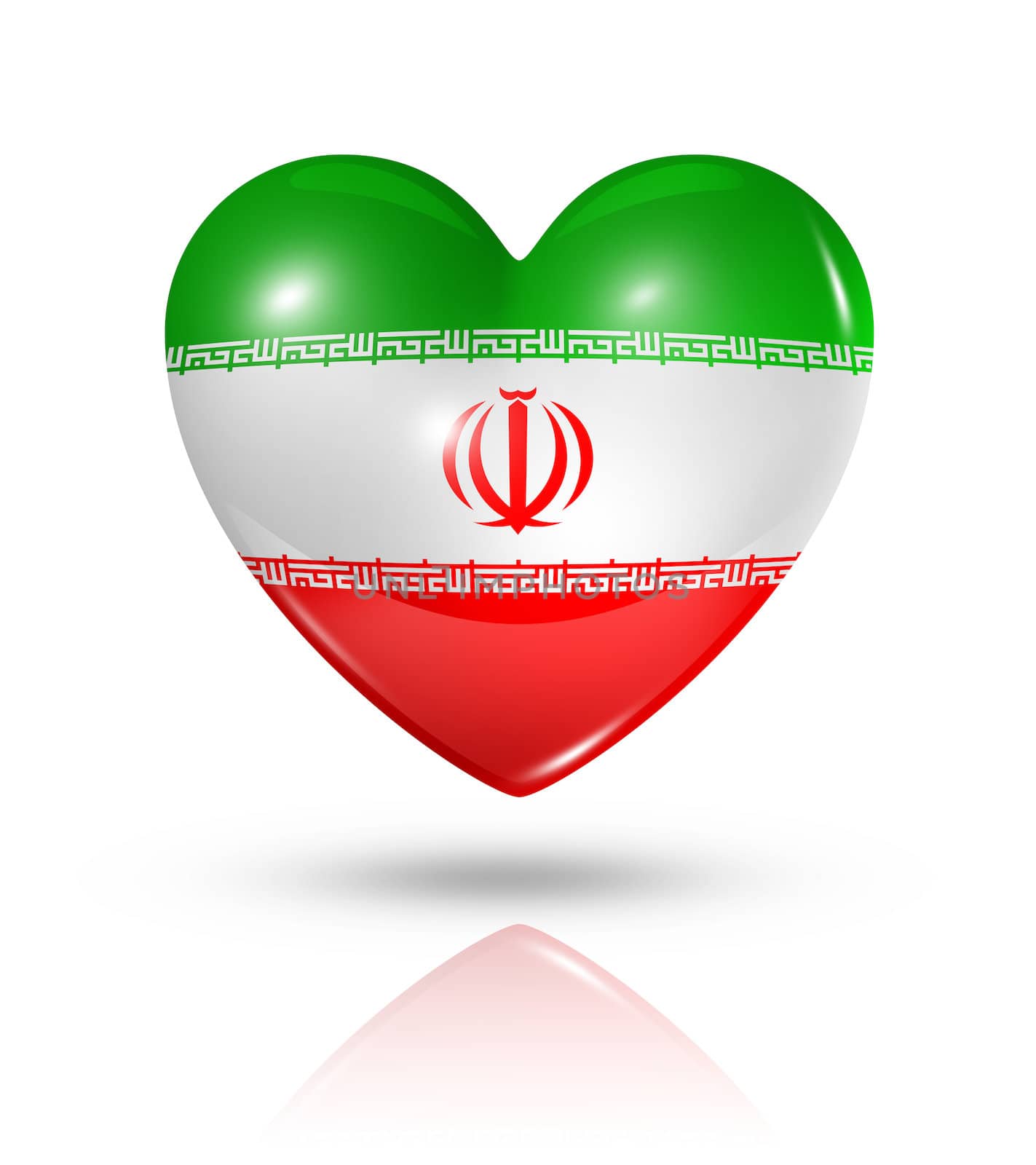 Love Iran symbol. 3D heart flag icon isolated on white with clipping path