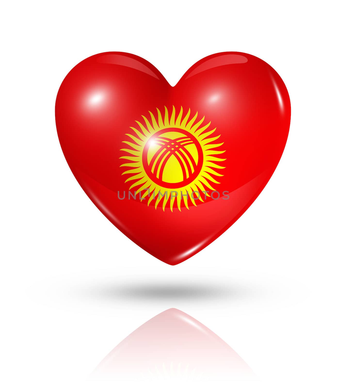 Love Kyrgyzstan symbol. 3D heart flag icon isolated on white with clipping path