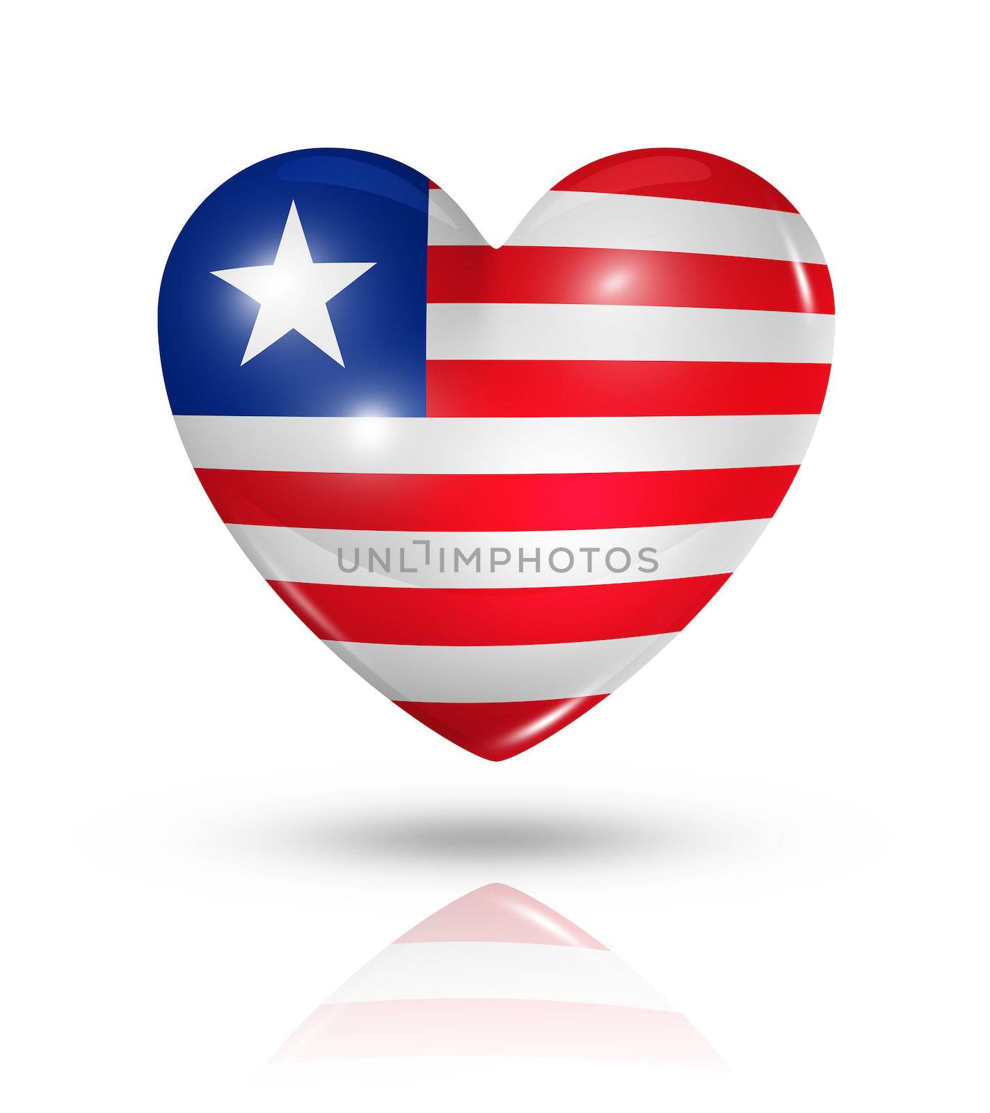 Love Liberia symbol. 3D heart flag icon isolated on white with clipping path
