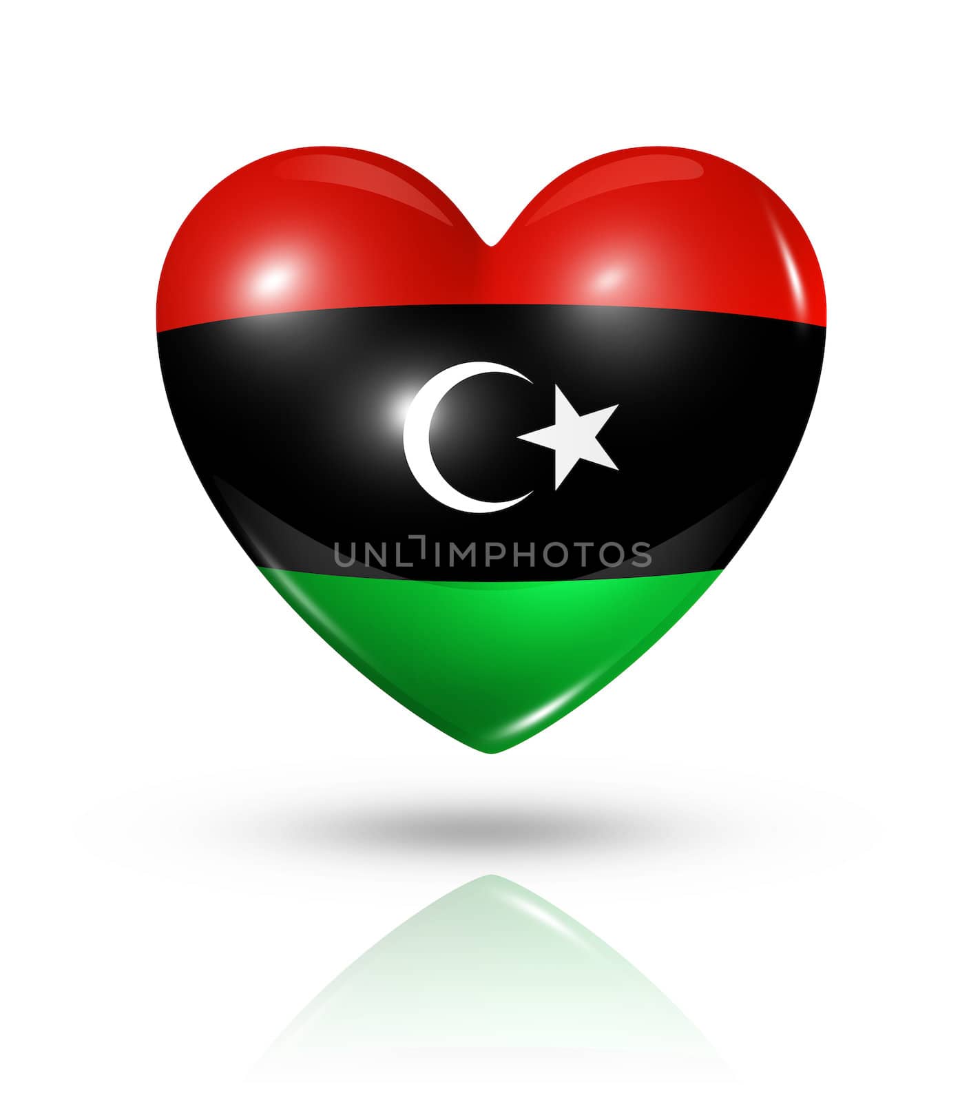 Love Libya symbol. 3D heart flag icon isolated on white with clipping path