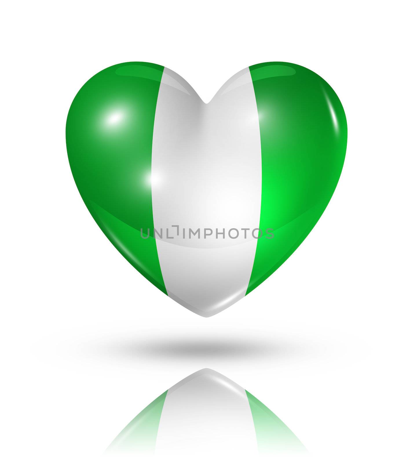 Love Nigeria symbol. 3D heart flag icon isolated on white with clipping path