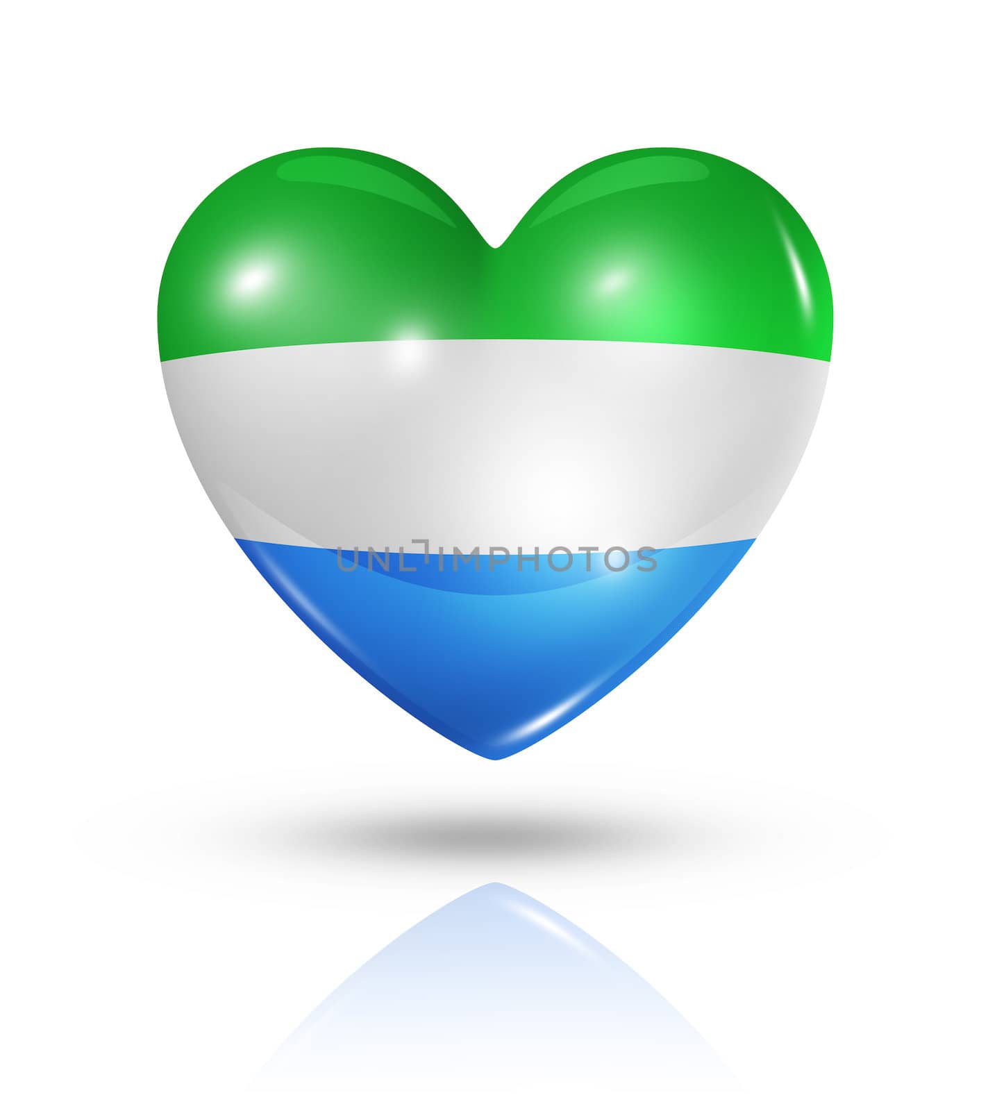 Love Sierra Leone symbol. 3D heart flag icon isolated on white with clipping path