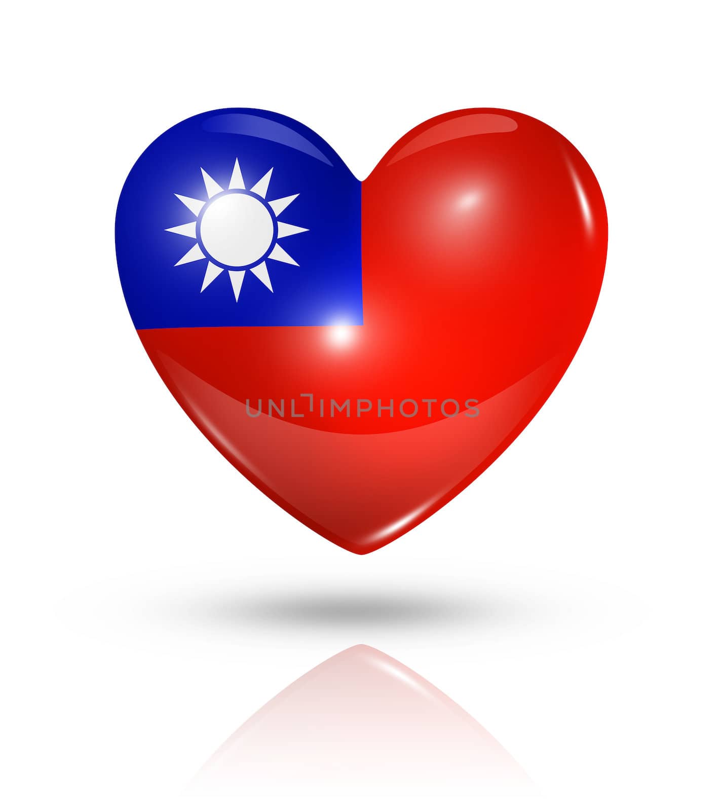 Love Taiwan symbol. 3D heart flag icon isolated on white with clipping path