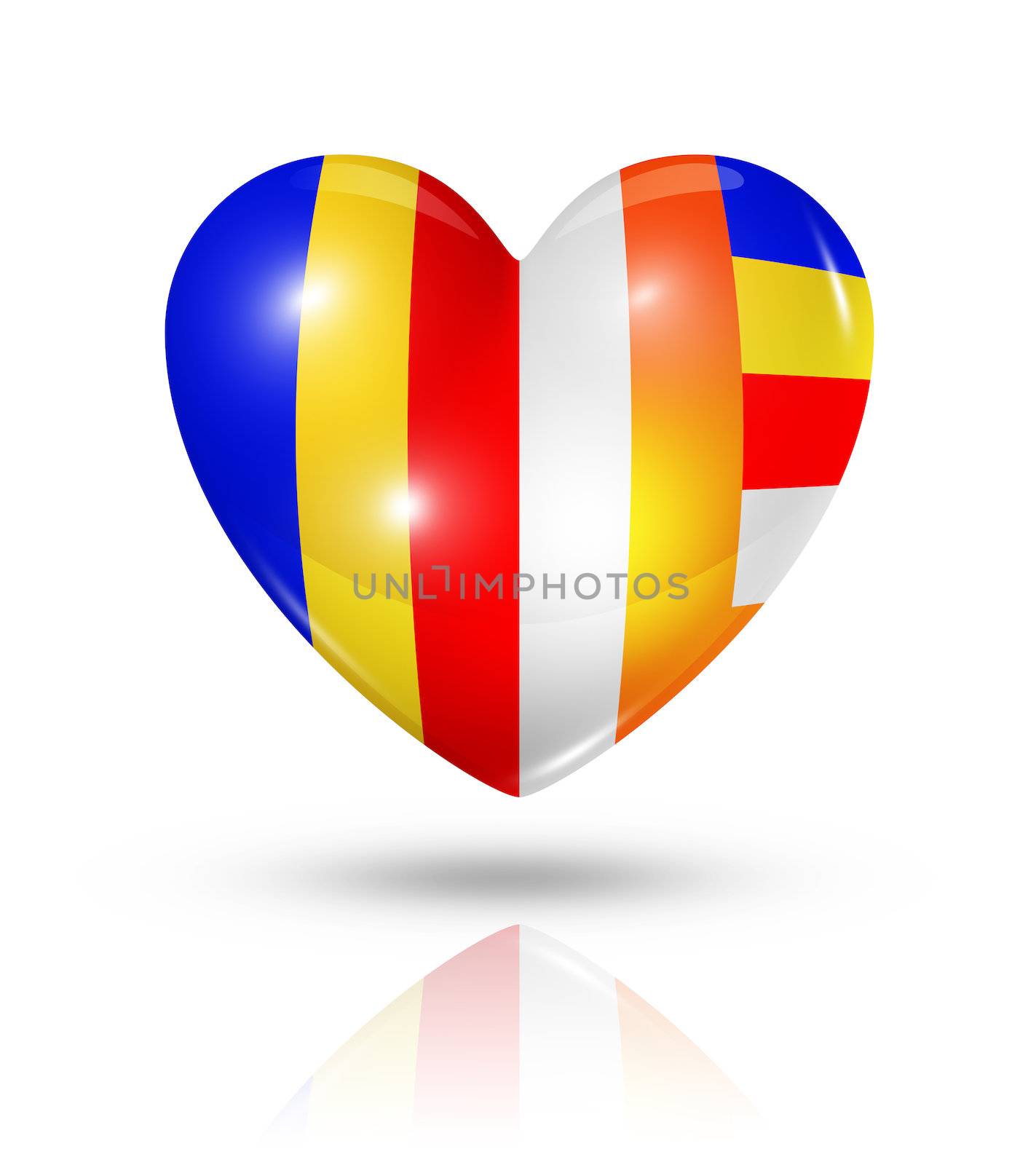 Love buddhism symbol. 3D heart flag icon isolated on white with clipping path