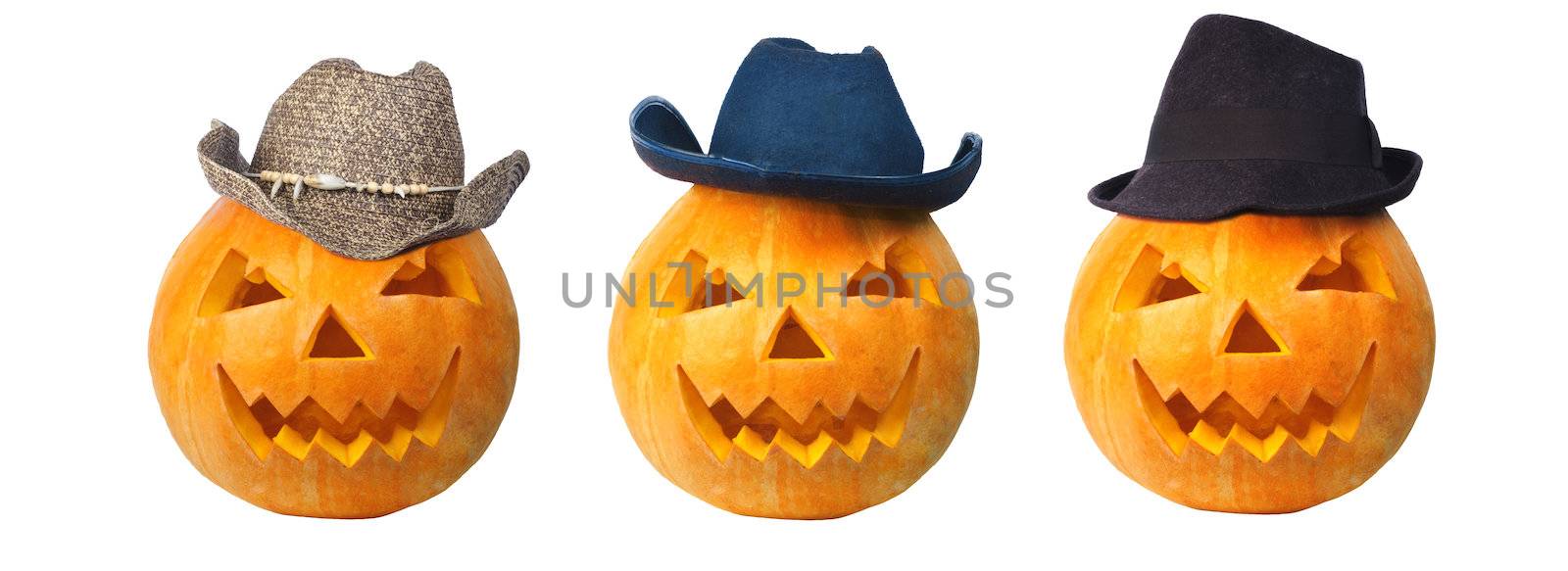 Three cowboy pumpkins by Nickolya