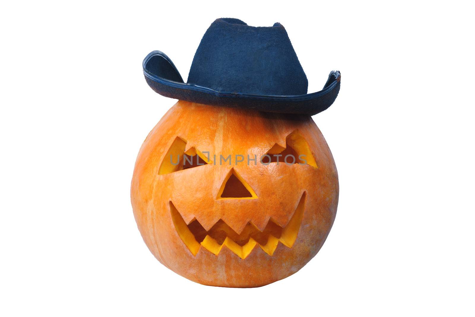 Cowboy pumpkin with smily face and hat