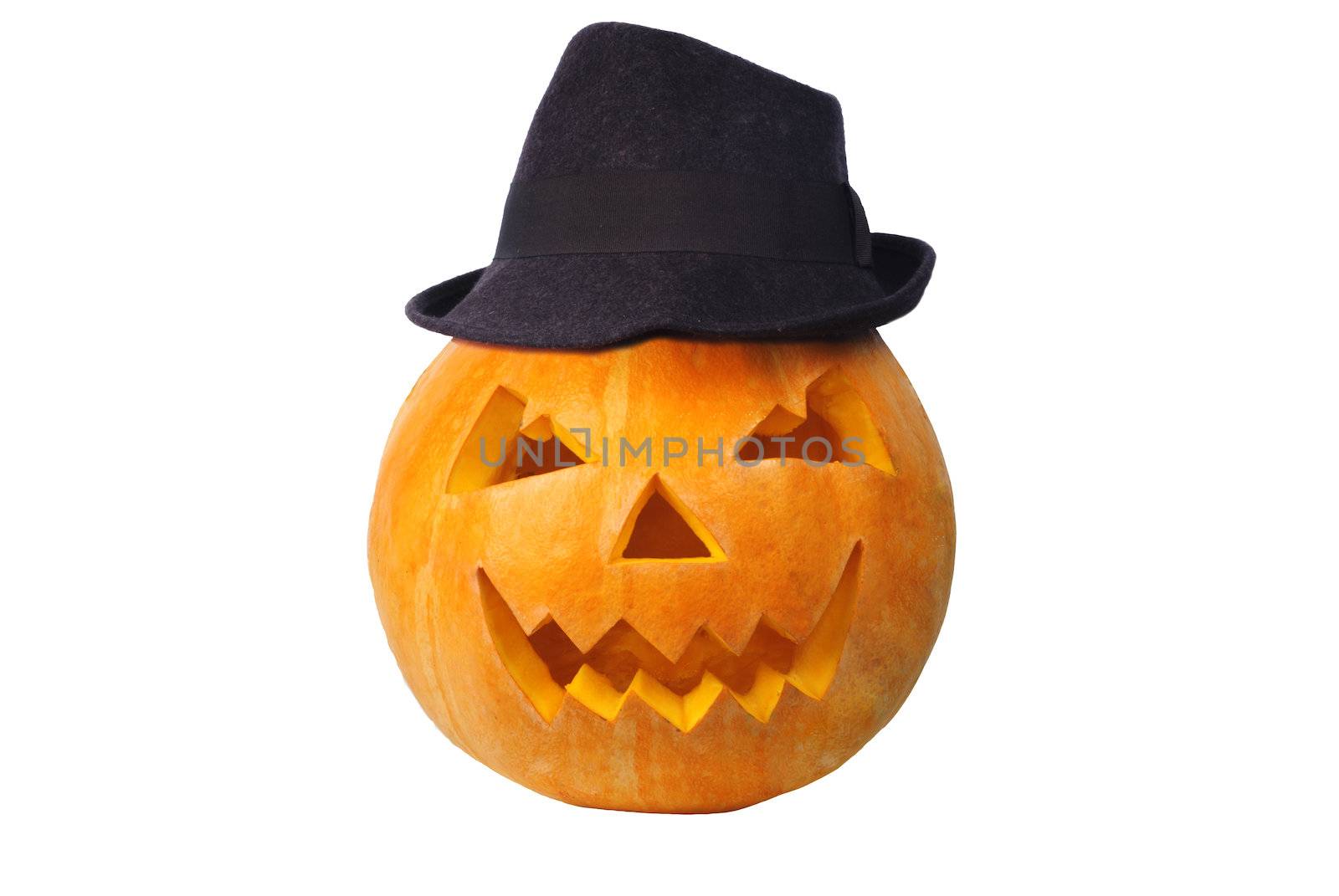 Cowboy pumpkin with smily face and hat