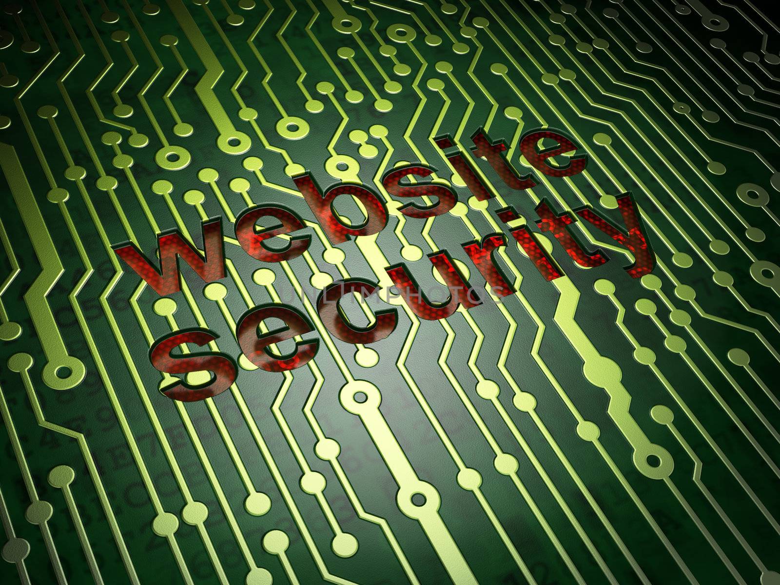 SEO web development concept: circuit board with word Website Security, 3d render