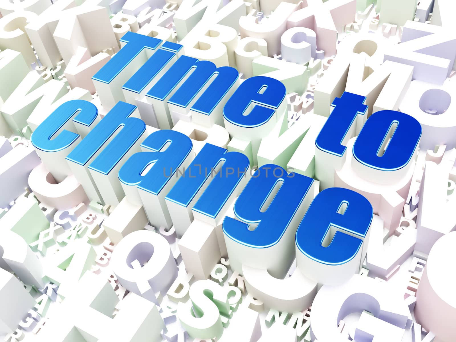 Timeline concept: Time to Change on alphabet  background, 3d render