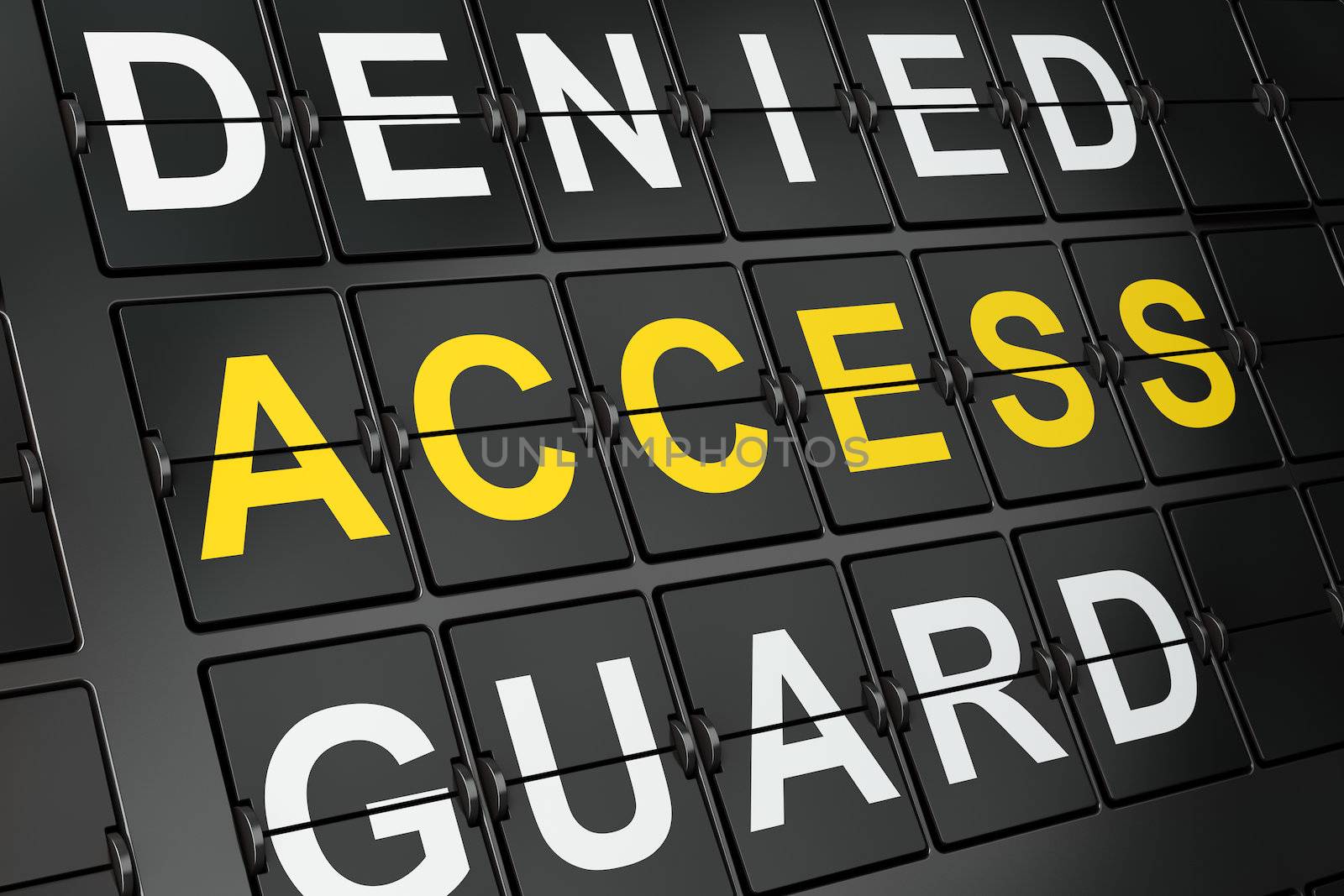 Protection concept: Access on airport board background, 3d render