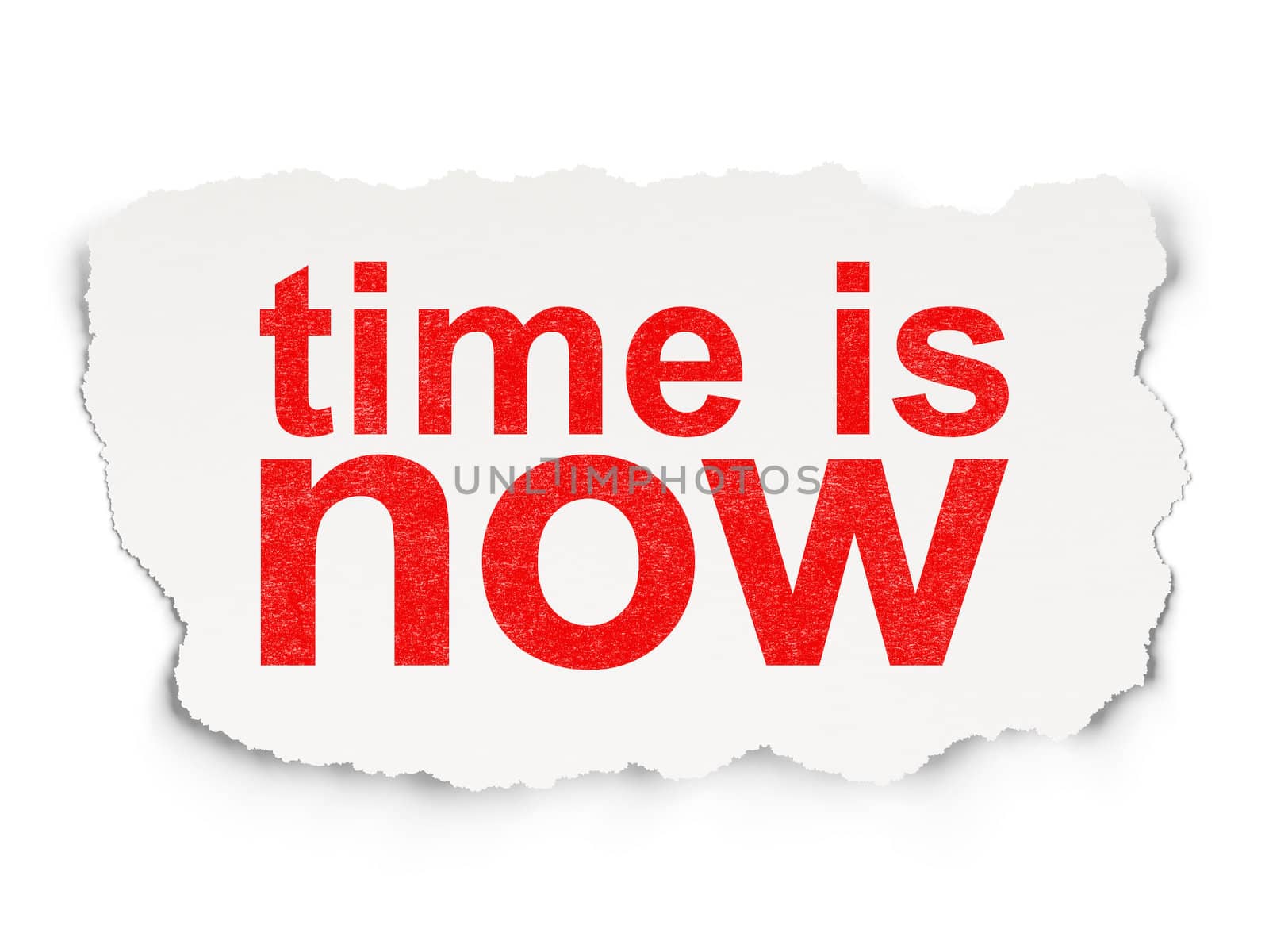 Timeline concept: torn paper with words Time is Now on Paper background, 3d render