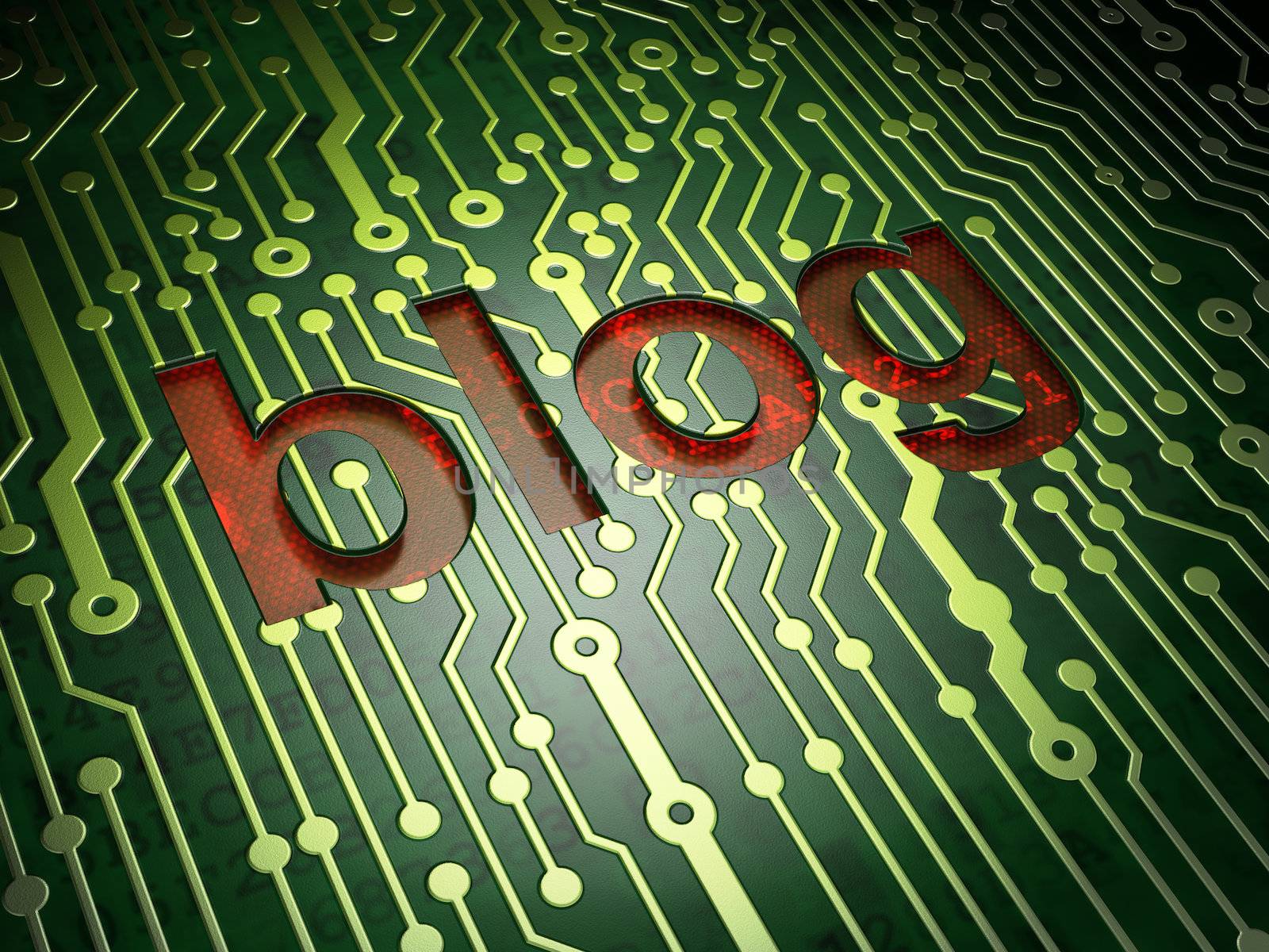 SEO web design concept: circuit board with word Blog, 3d render