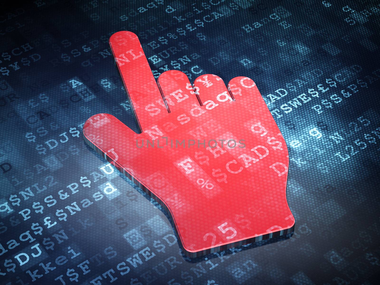 Marketing concept: Red Mouse Cursor on digital background, 3d render