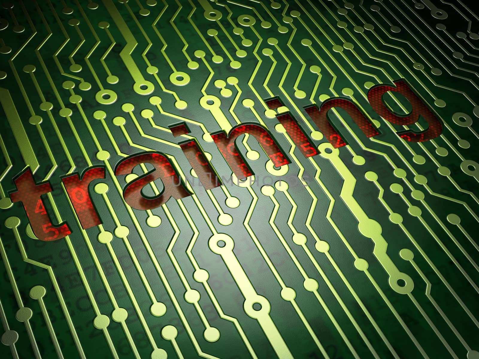 Education concept: circuit board with word Training, 3d render