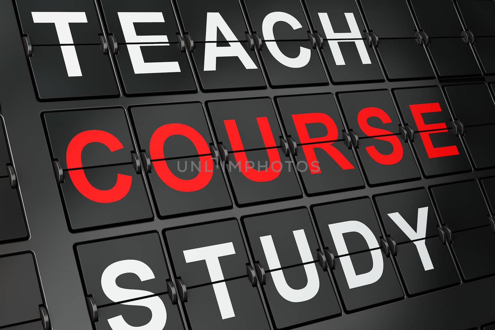 Education concept: Course on airport board background, 3d render