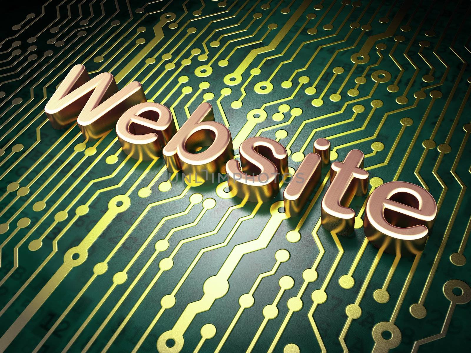 SEO web design concept: circuit board with word Website, 3d render