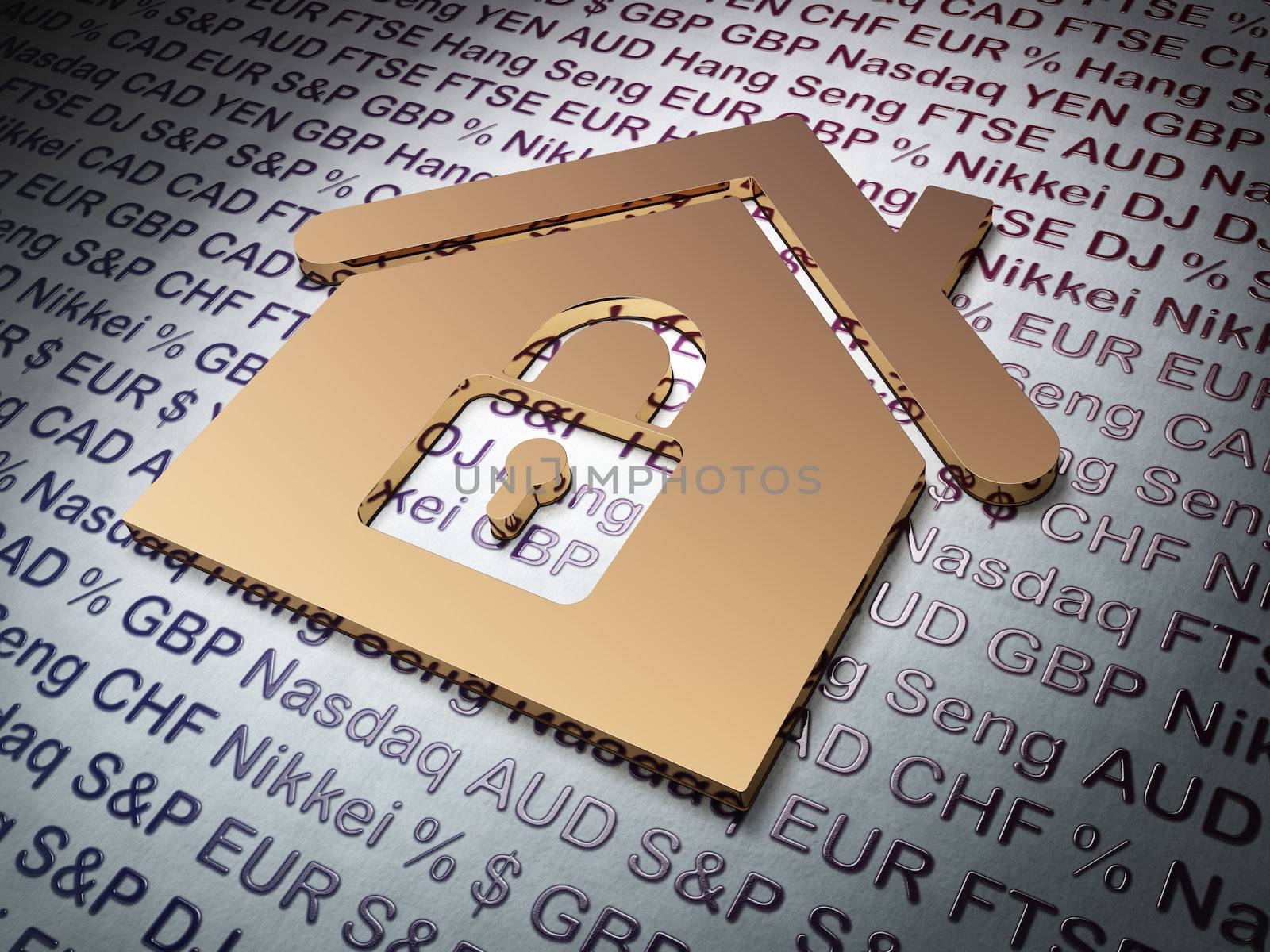 Business concept: Golden Home on Money background, 3d render