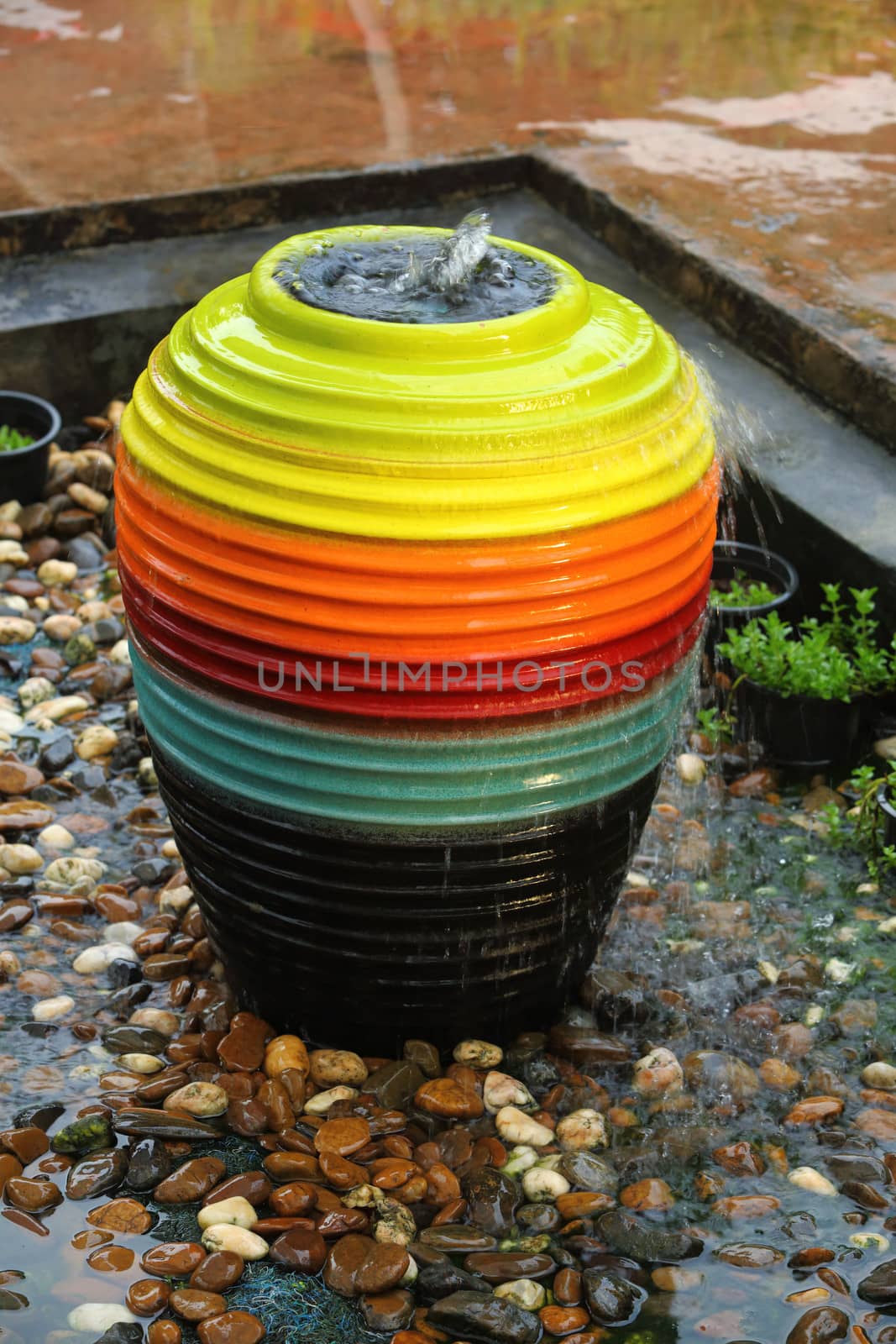 Colorful ceramic jar for garden decoration