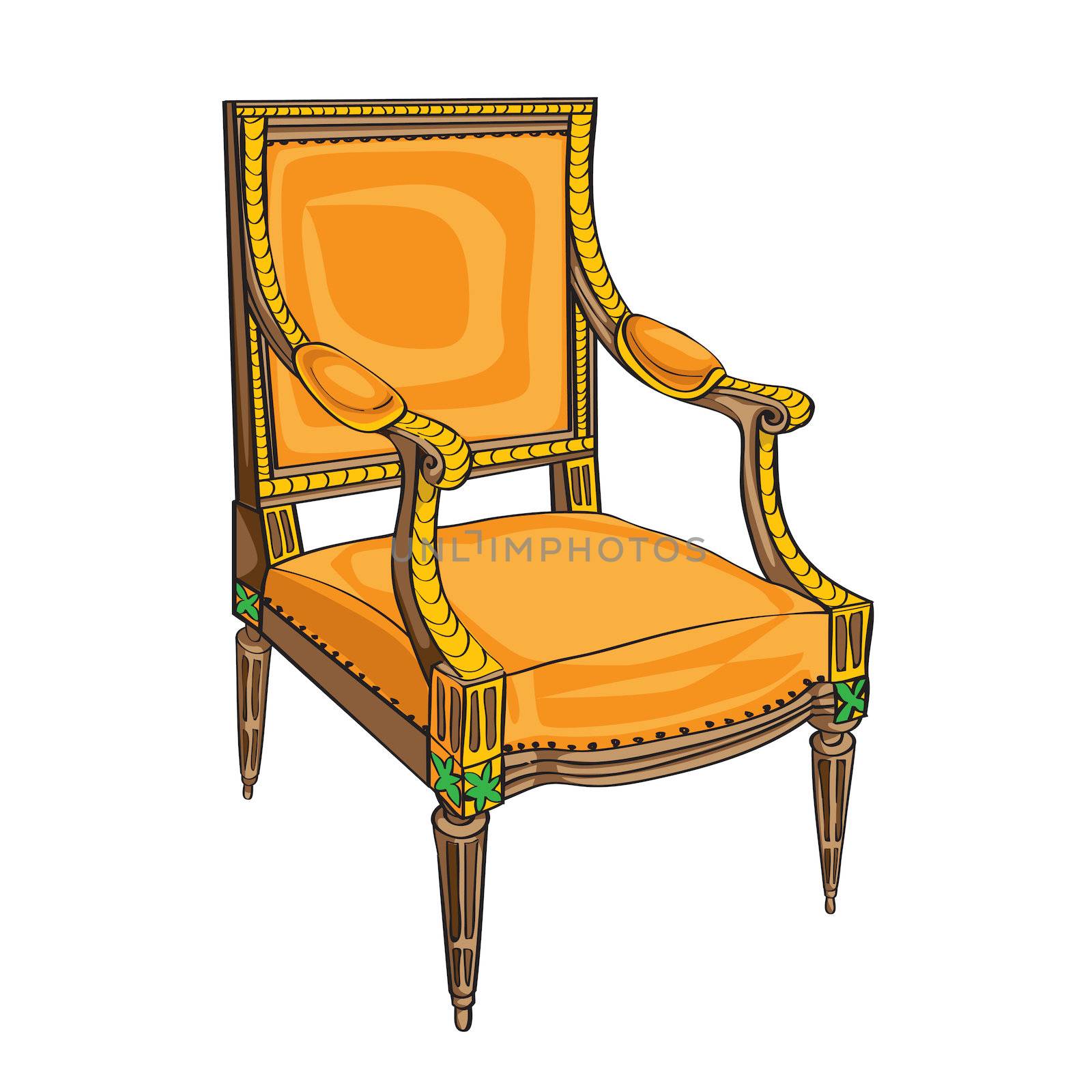 Classical style chair hand drawn illustration, doodle over a white background