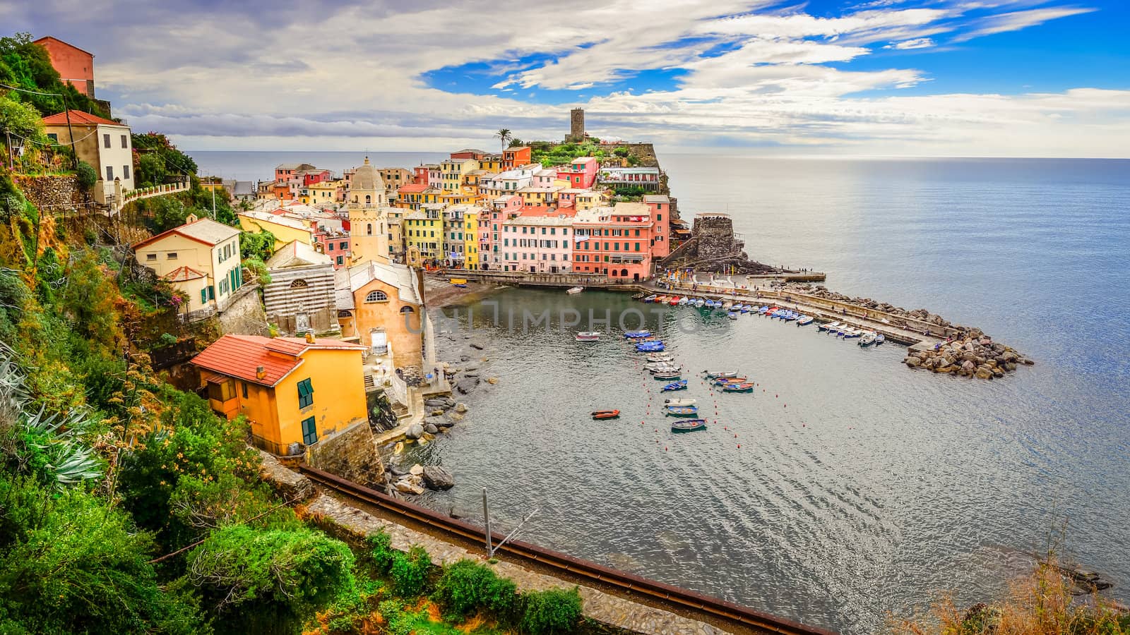 Panoramic view of colorful Vernazza village in Cinque Terre by martinm303