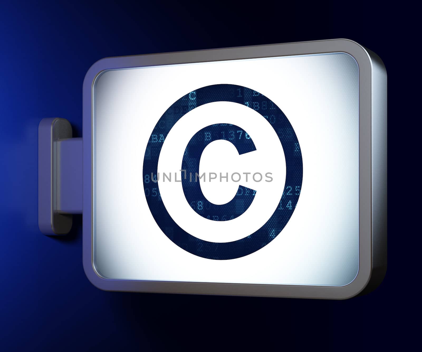 Law concept: Copyright on advertising billboard background, 3d render