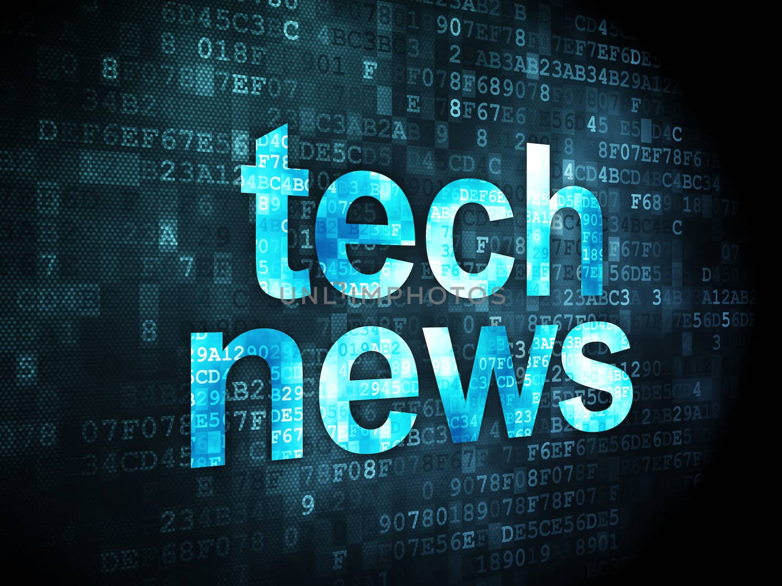 News concept: pixelated words Tech News on digital background, 3d render