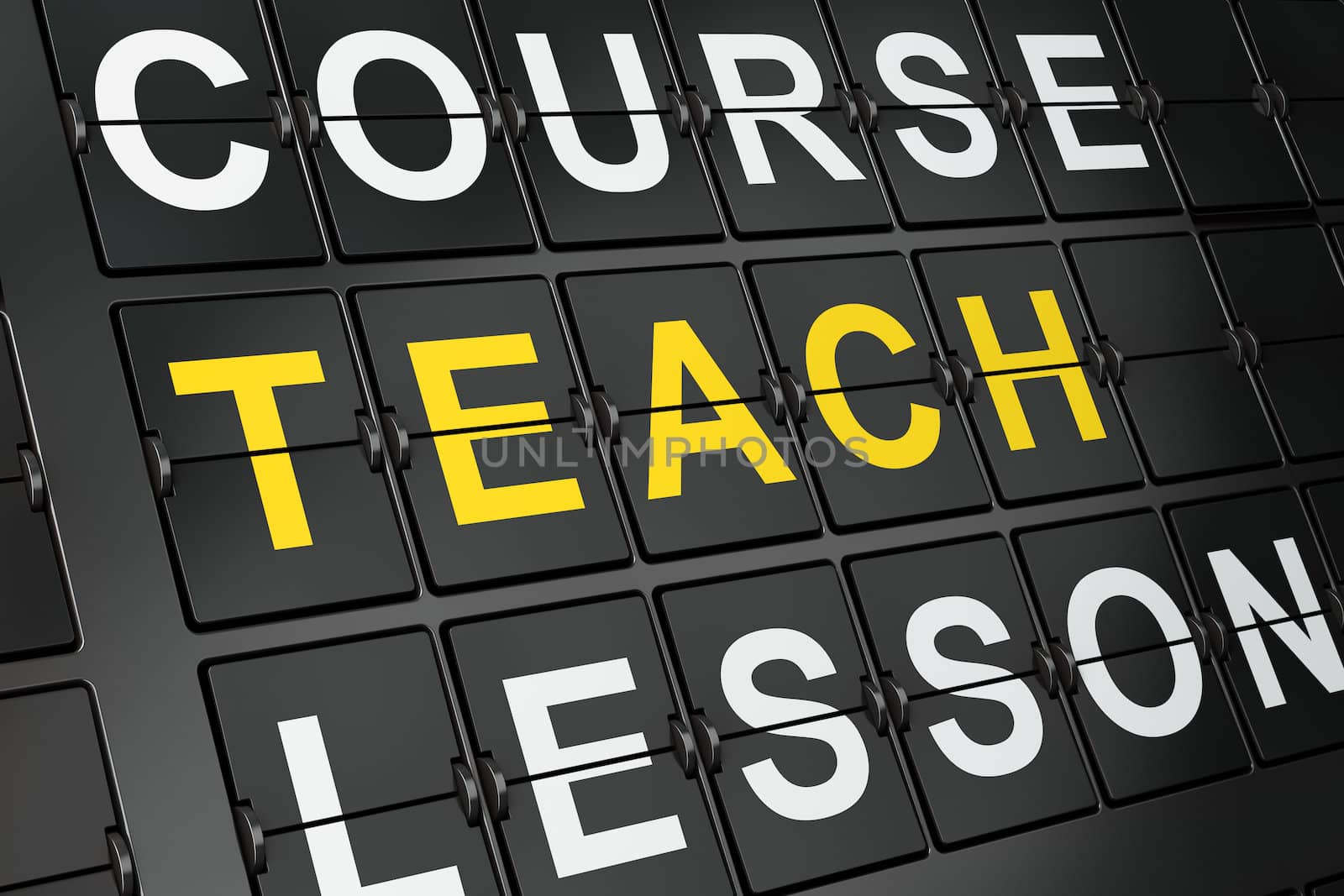 Education concept: Teach on airport board background, 3d render