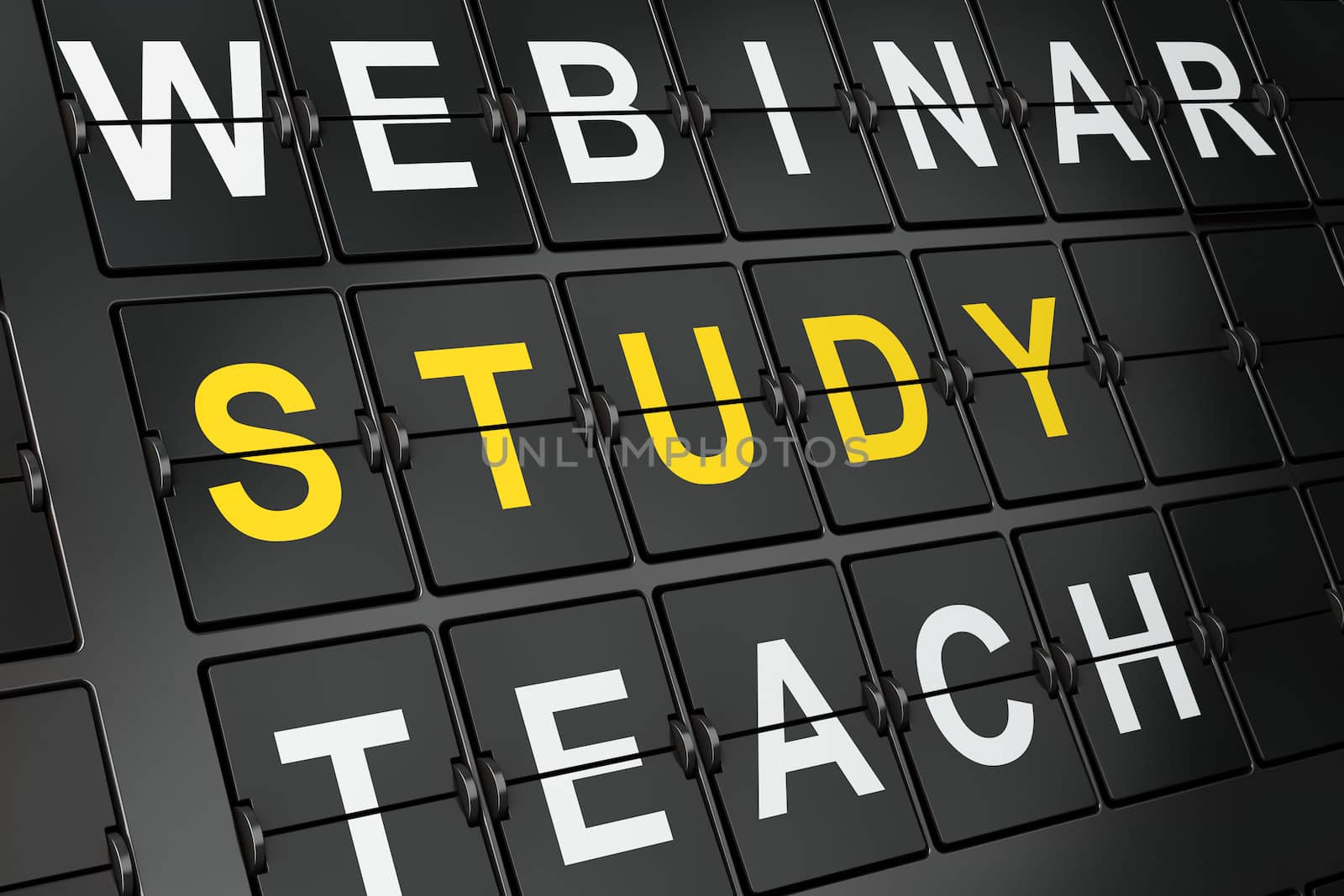 Education concept: Study on airport board background, 3d render