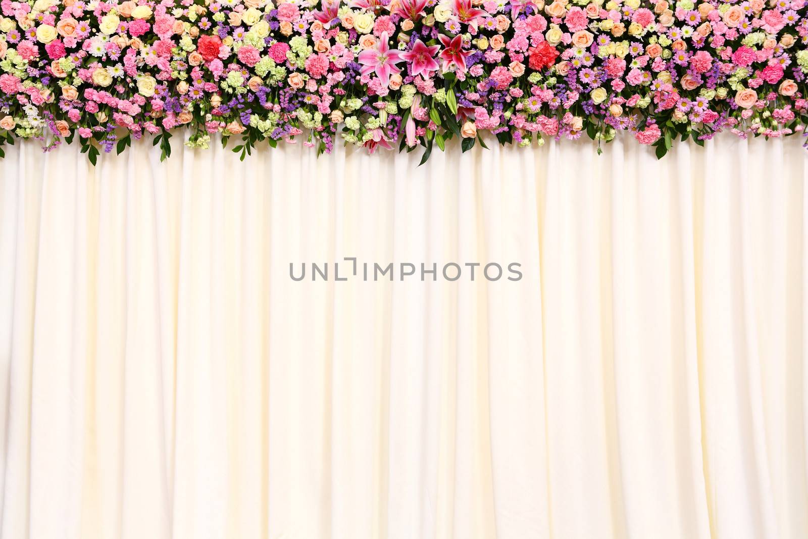 Wedding backdrop with flower and cloth