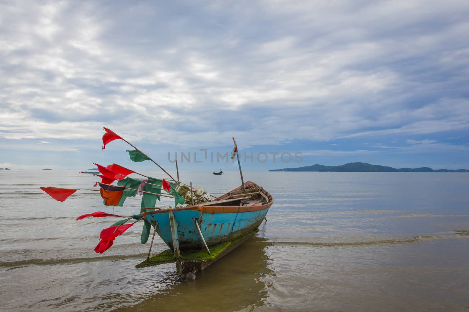 Fishing boat with morning sky , Rayong bay -Thailand