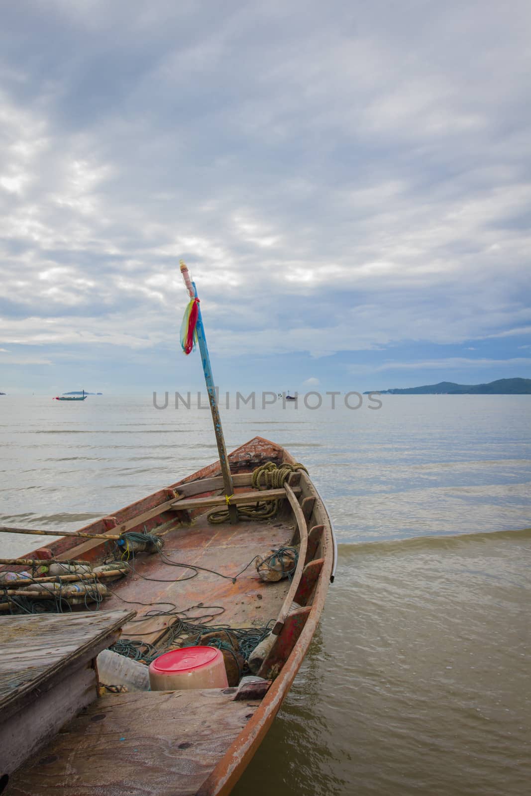 Fishing boat with morning sky , Rayong bay -Thailand