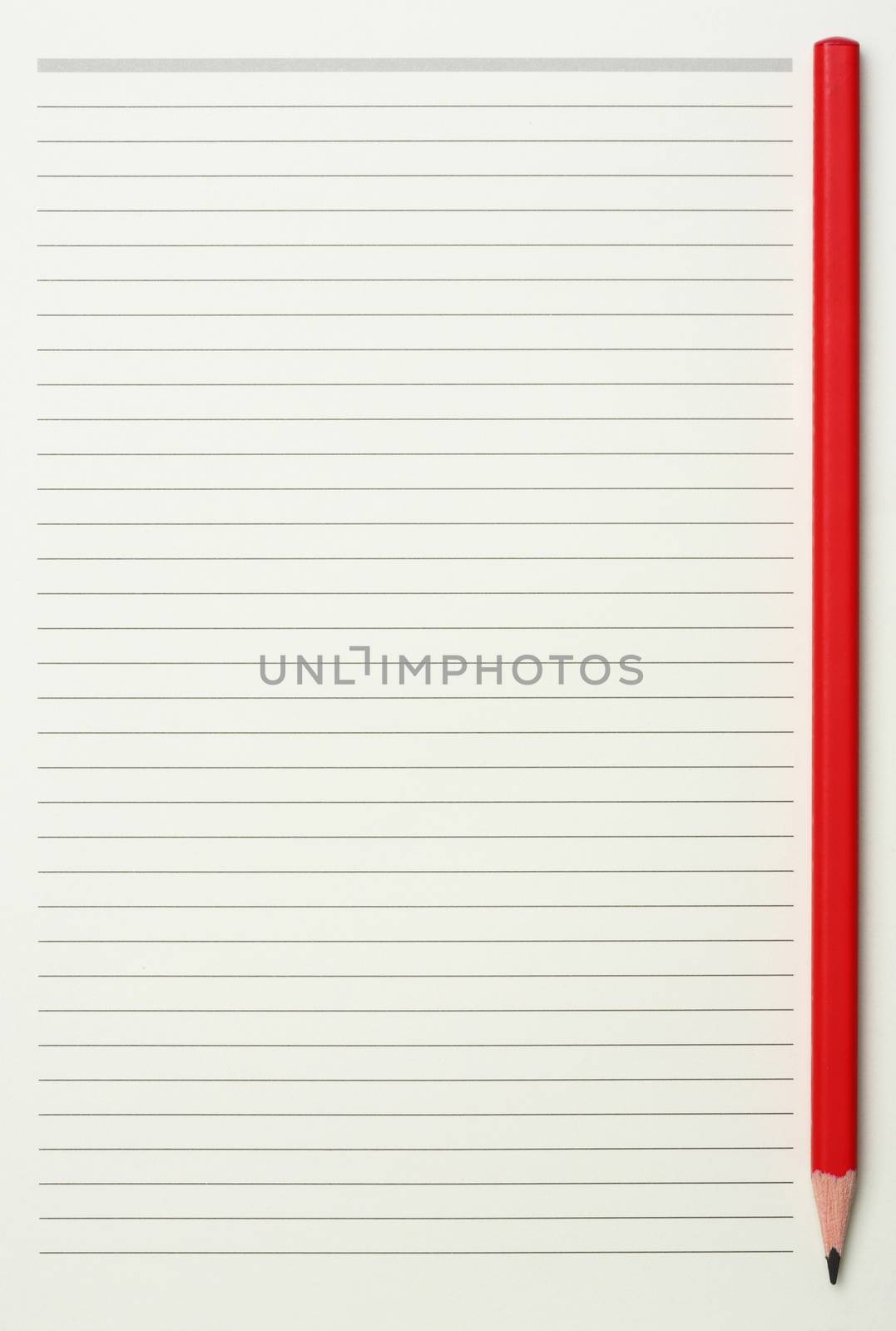 Green read note paper with thin line and red pencil