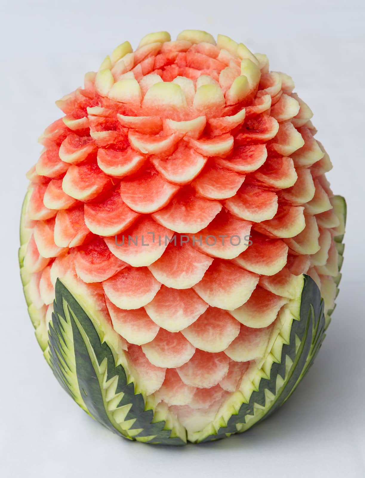 Watermelon Thai fruit carving isolated on white