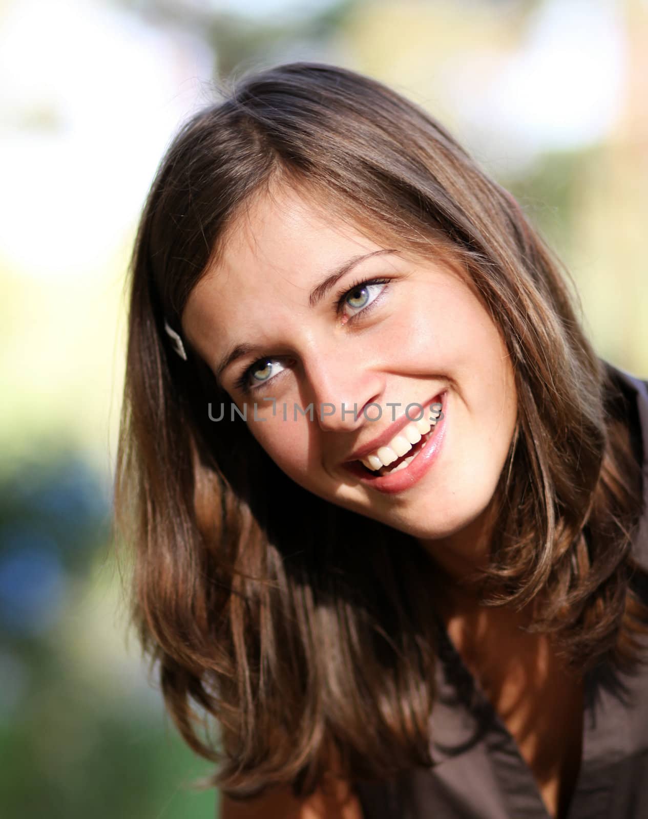 emotional portrait of a cheerful girl. Outdoor portrait