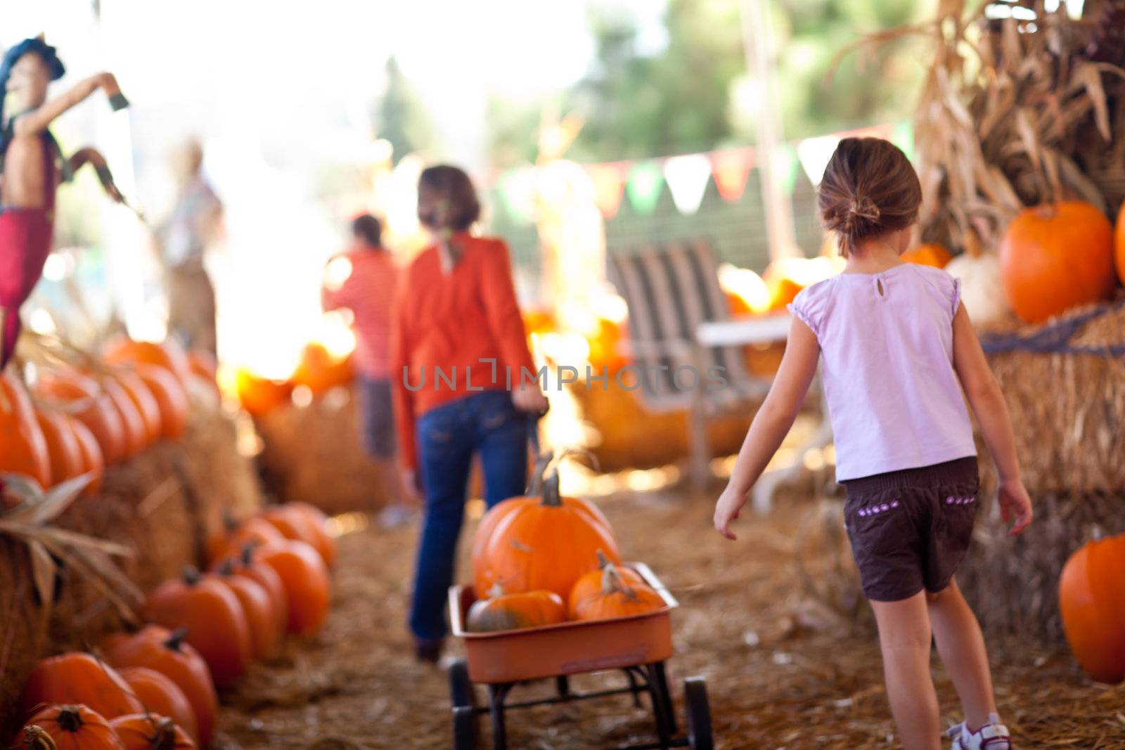 Cute Little Girls Pulling Their Pumpkins In A Wagon by Feverpitched