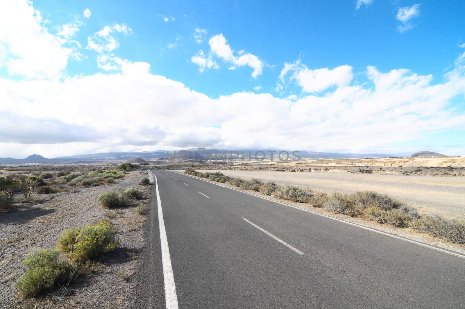 Lonely Road in the Desert in Tenerife Canary Islands