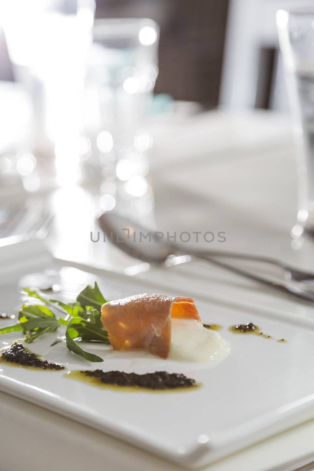 Appetizer Prosciutto serve in a fine dinning restaurant.