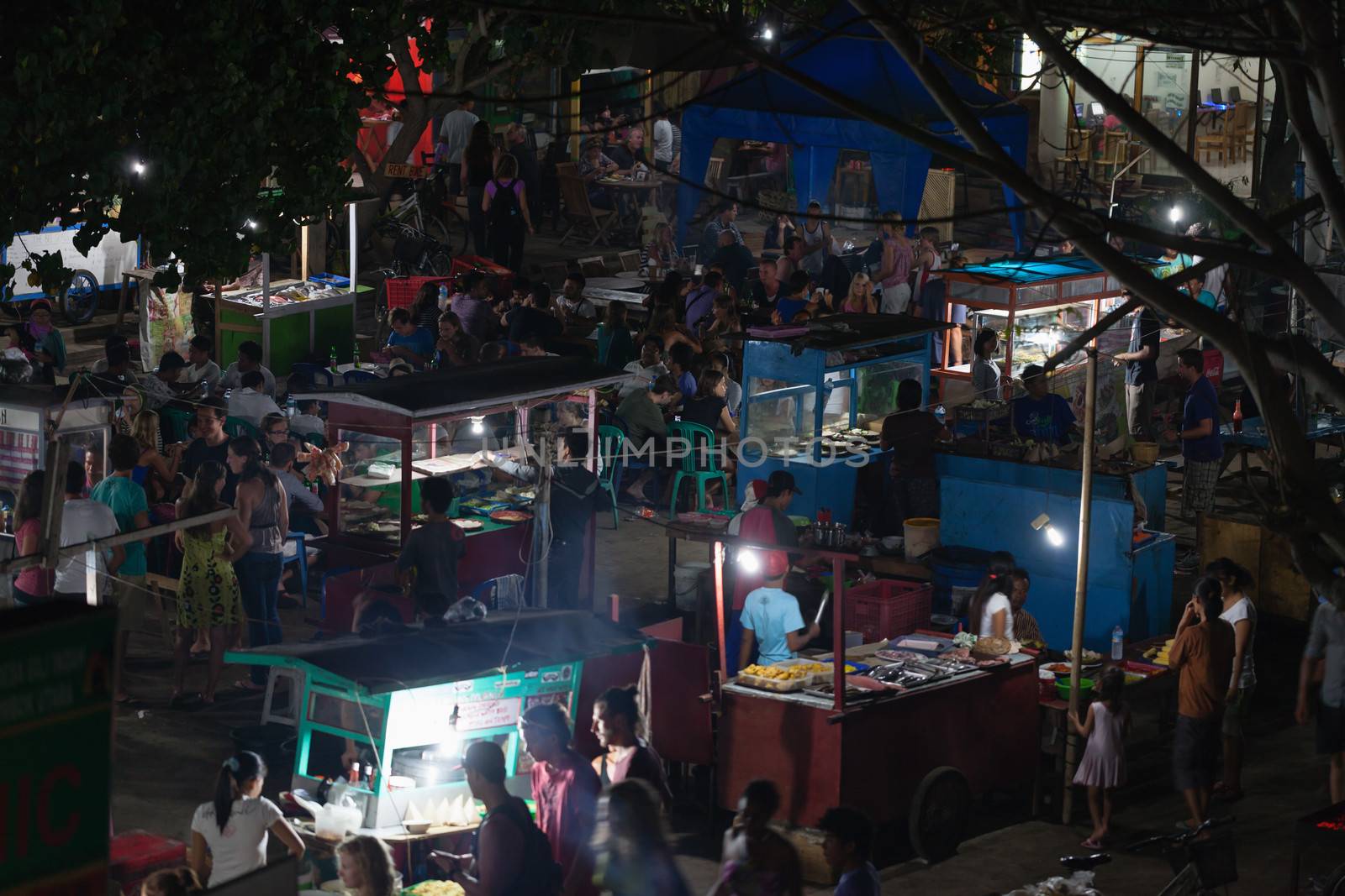 Night asian food market, Gili isladn, Indonesia by iryna_rasko