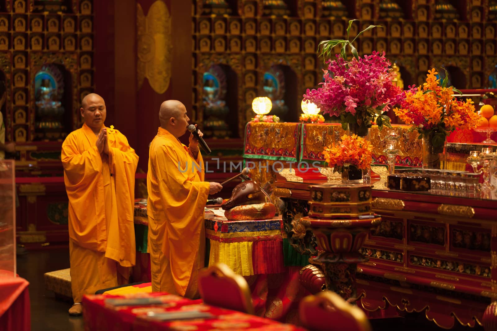 Buddha in Tooth Relic Temple in China Town, Singapore  by iryna_rasko