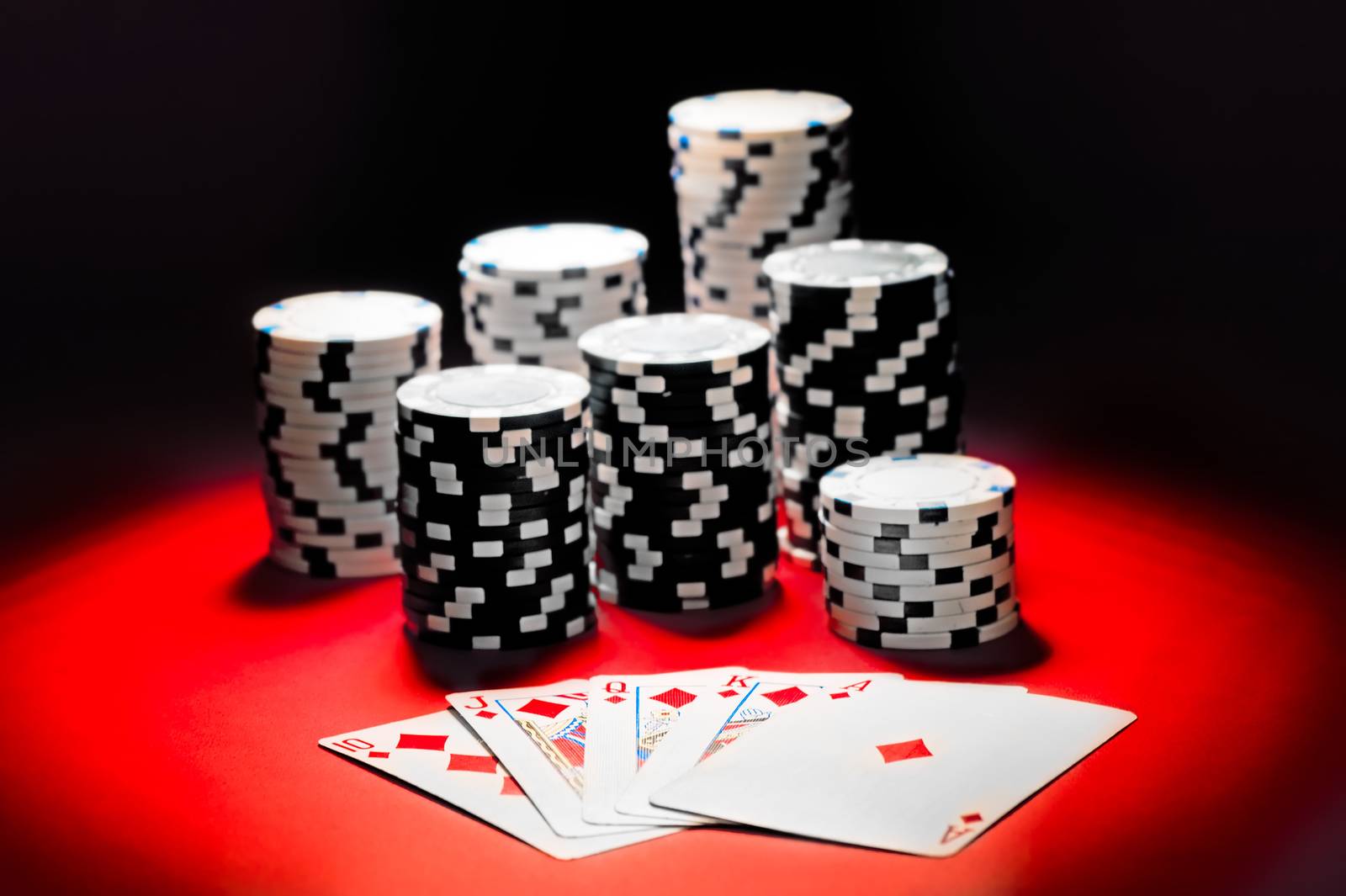 Poker, royal flush and gambling chips. by kosmsos111