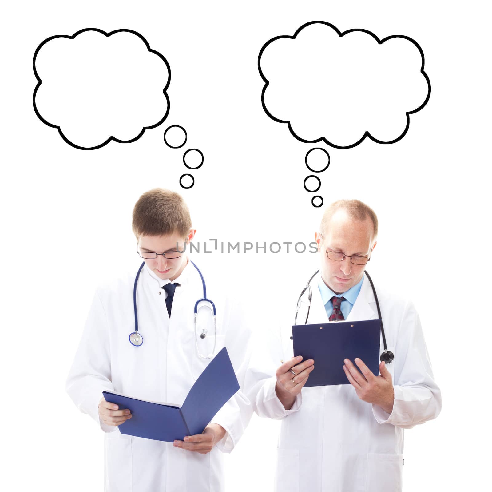Two male doctors thinking about something