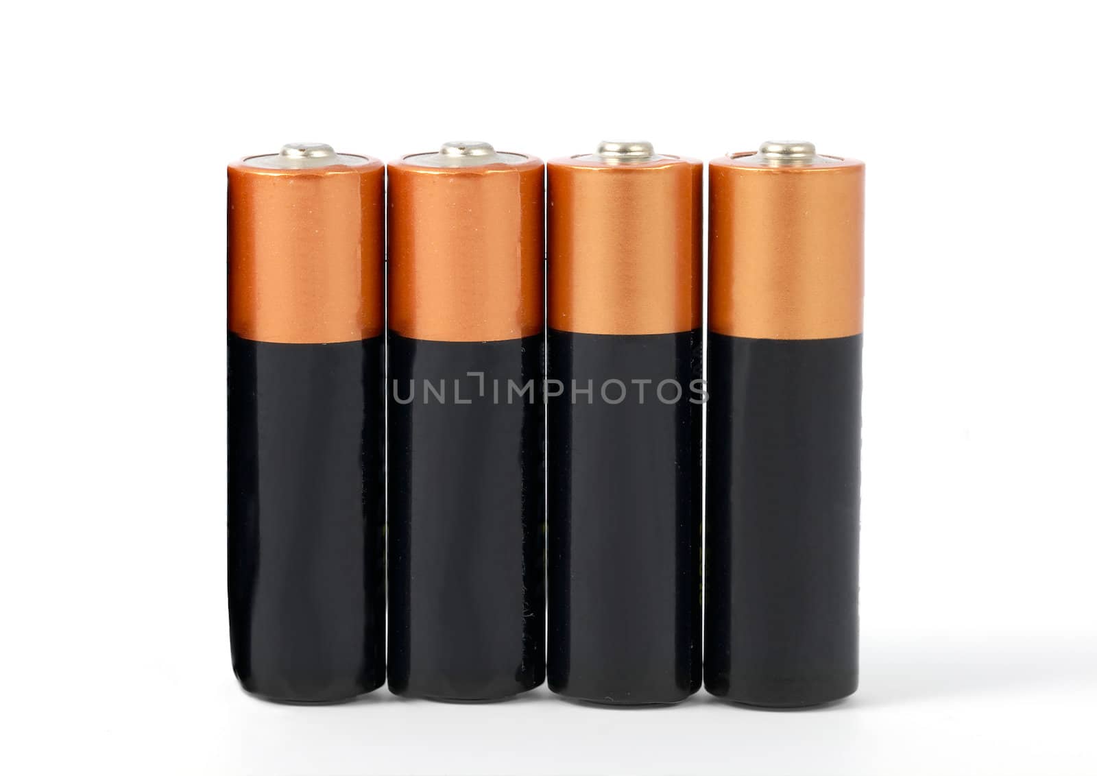 A set a of AA size batteries on white background