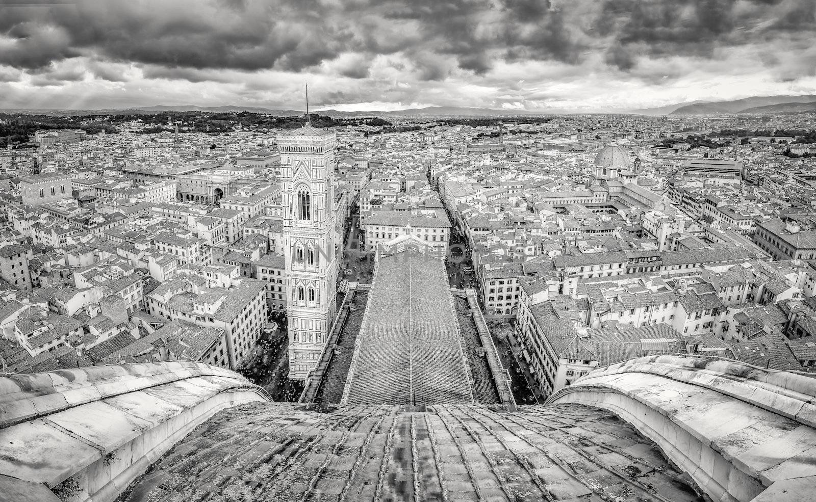 Panoramic monochrome view of Florence from cupola of Duomo cathedral by martinm303